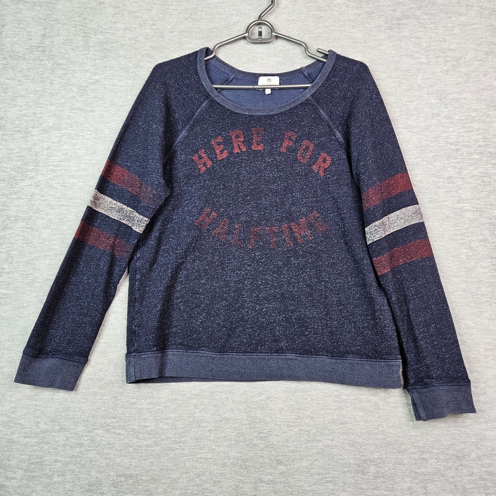 Sundry Here For Halftime Graphic Sweatshirt Navy Blue Stripe Raglan Size 2
